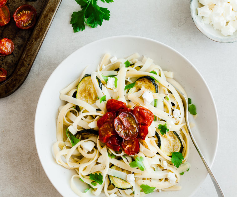 Courgette, tomato and feta pasta | Cloudburst Kitchen