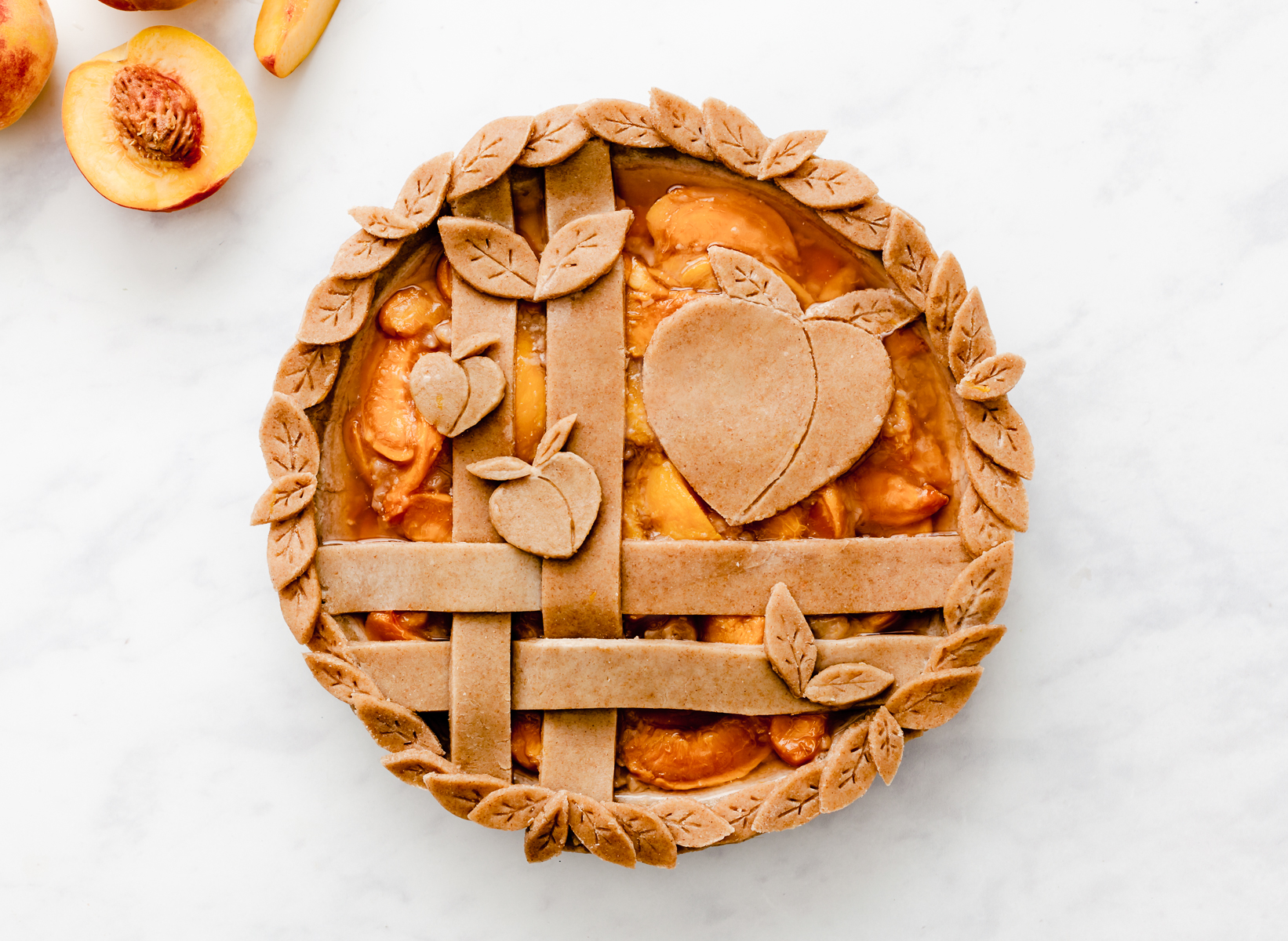 peach pie made with a buckwheat rye crust