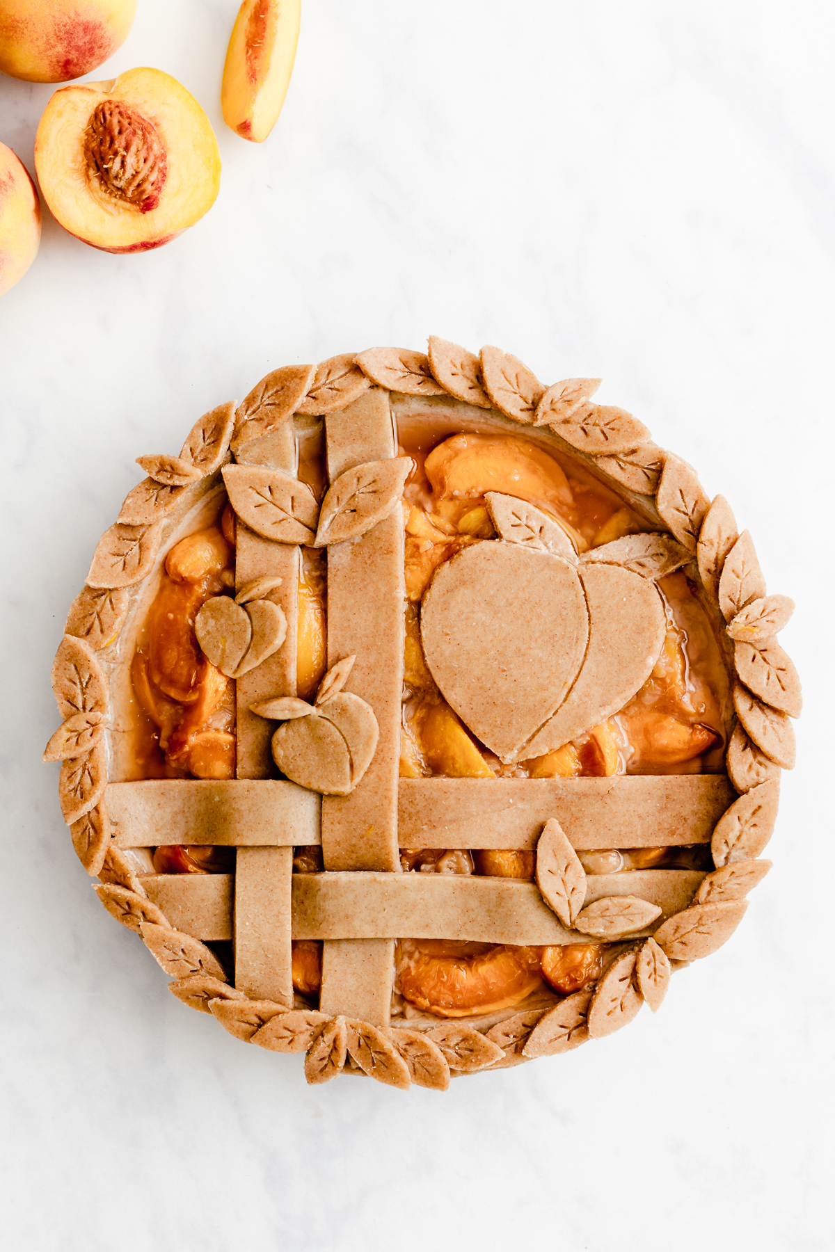 peach pie made with a buckwheat rye crust