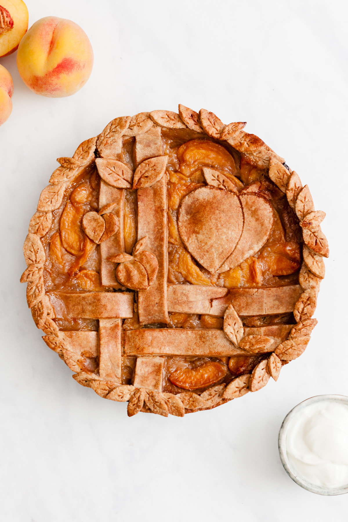 peach pie made with a buckwheat rye crust